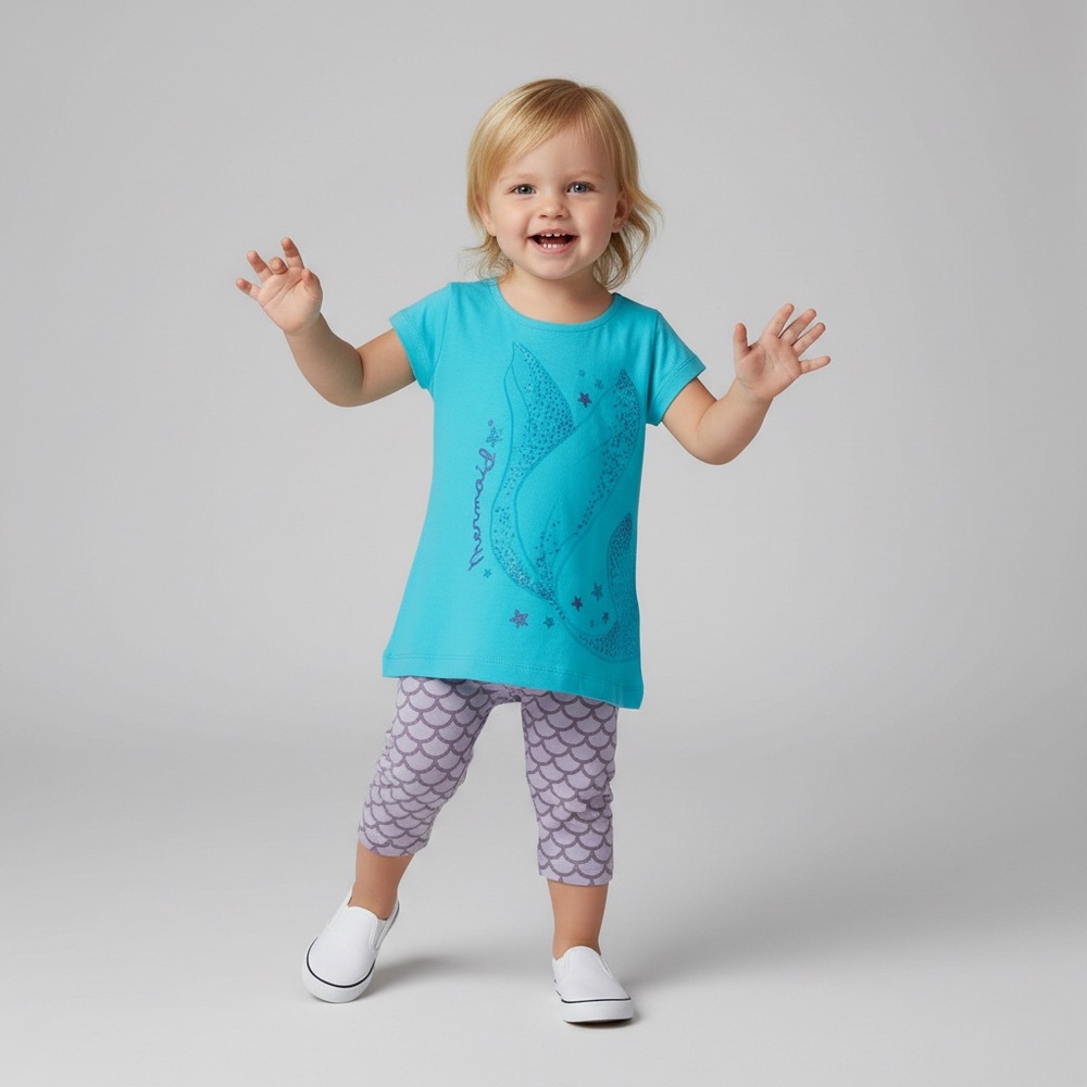 Aqua Graphic Tunic And Lilac leggings set